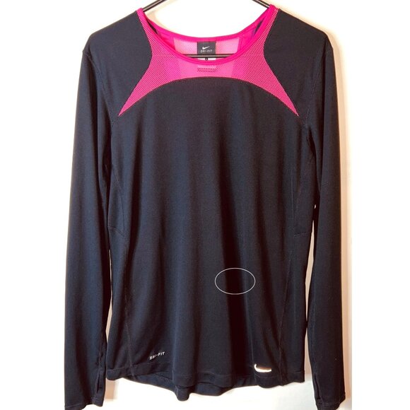 Nike Dri-Fit Long Sleeve Black Top Pink Mesh Detail Large - Picture 6 of 6